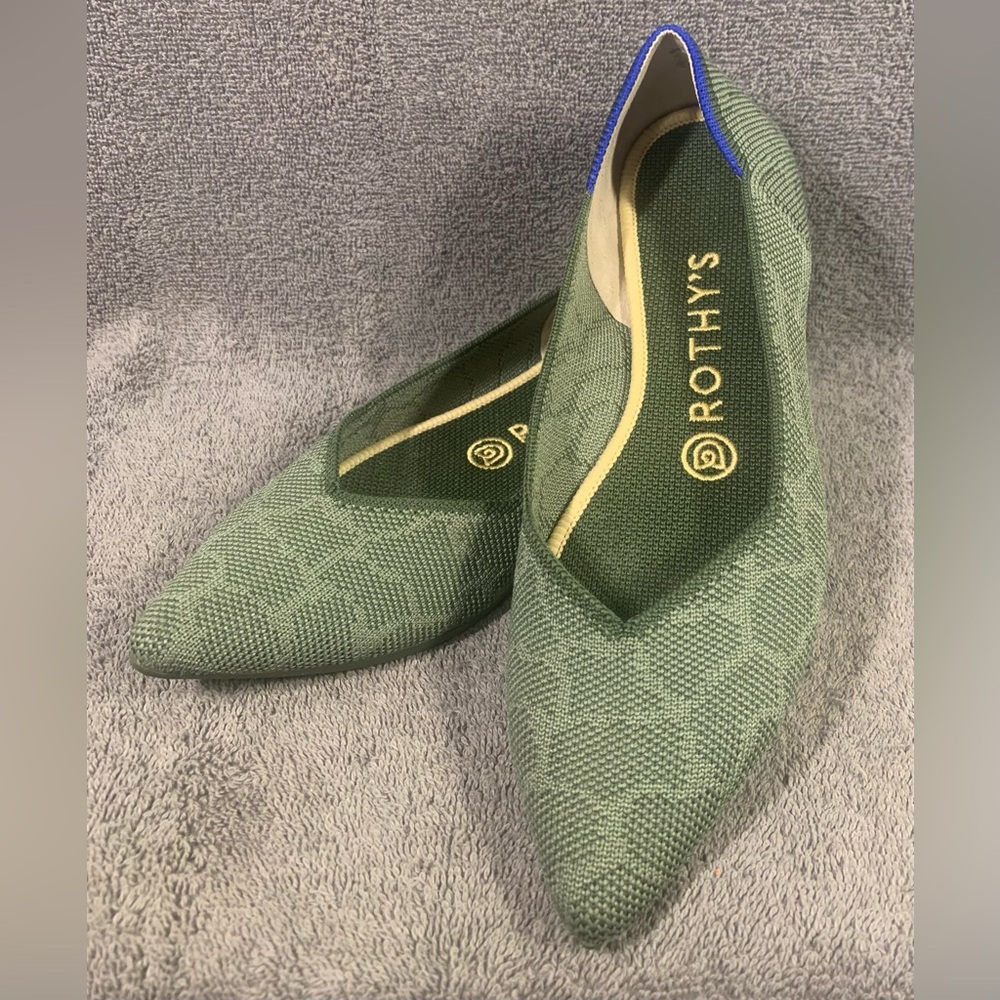 Rothy's The Point Safari Ballet Flats Women's US Size W7 Green Slip On Shoes